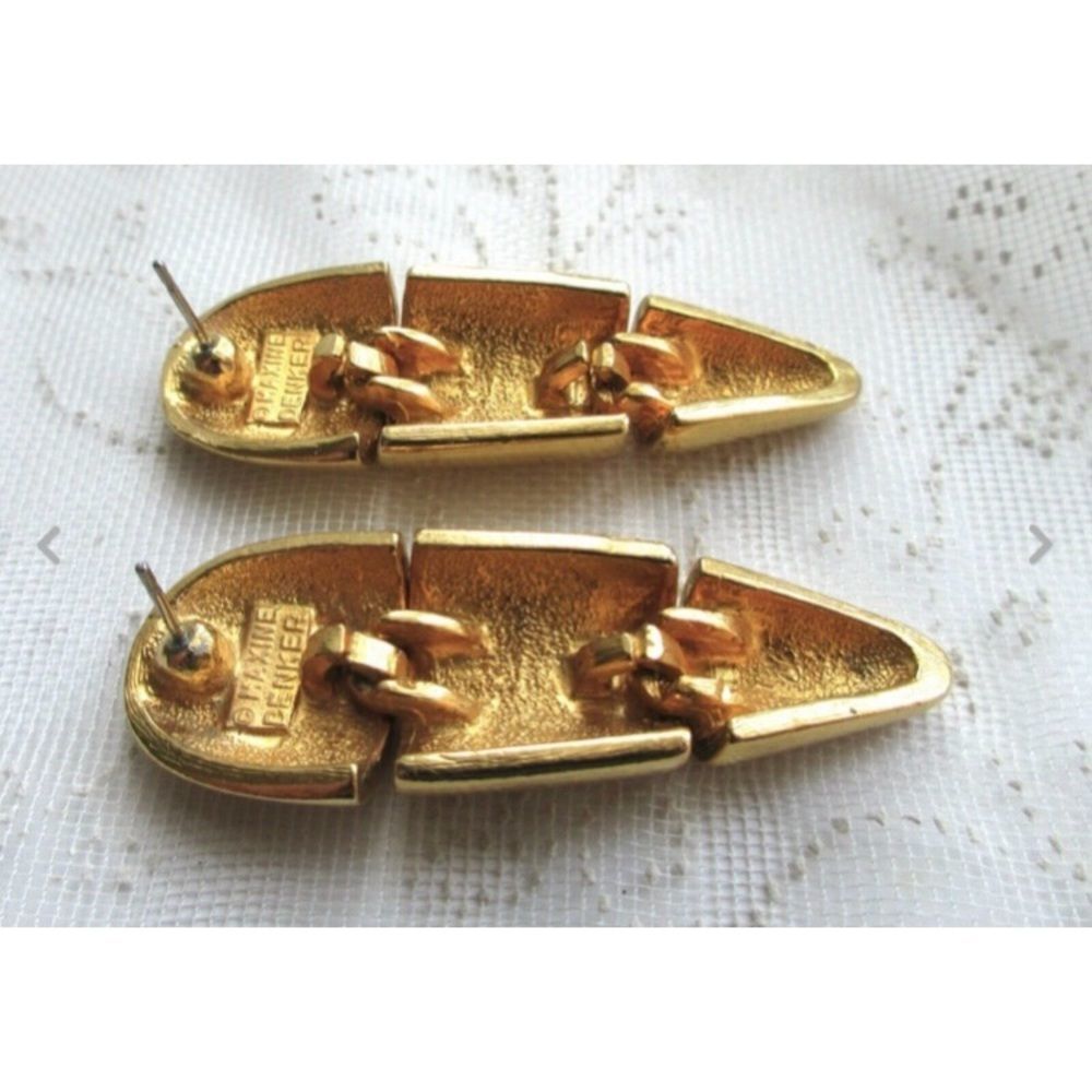 Vintage 1980’s Maxine Denker Gold Mod Earrings - Picture 9 of 11